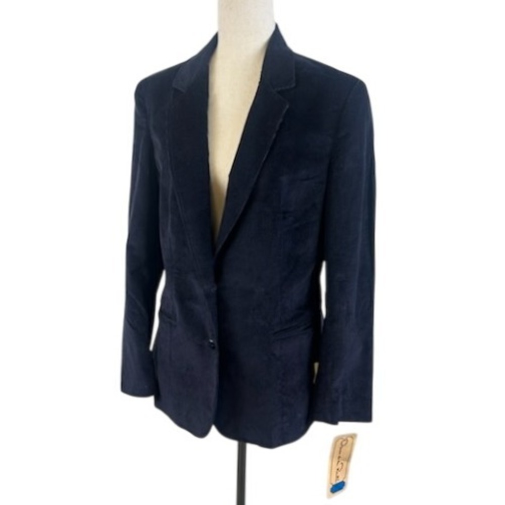 New Vintage Oscar de la Renta Corduroy Blazer Navy Blue Classic Fit Size 15/16‎